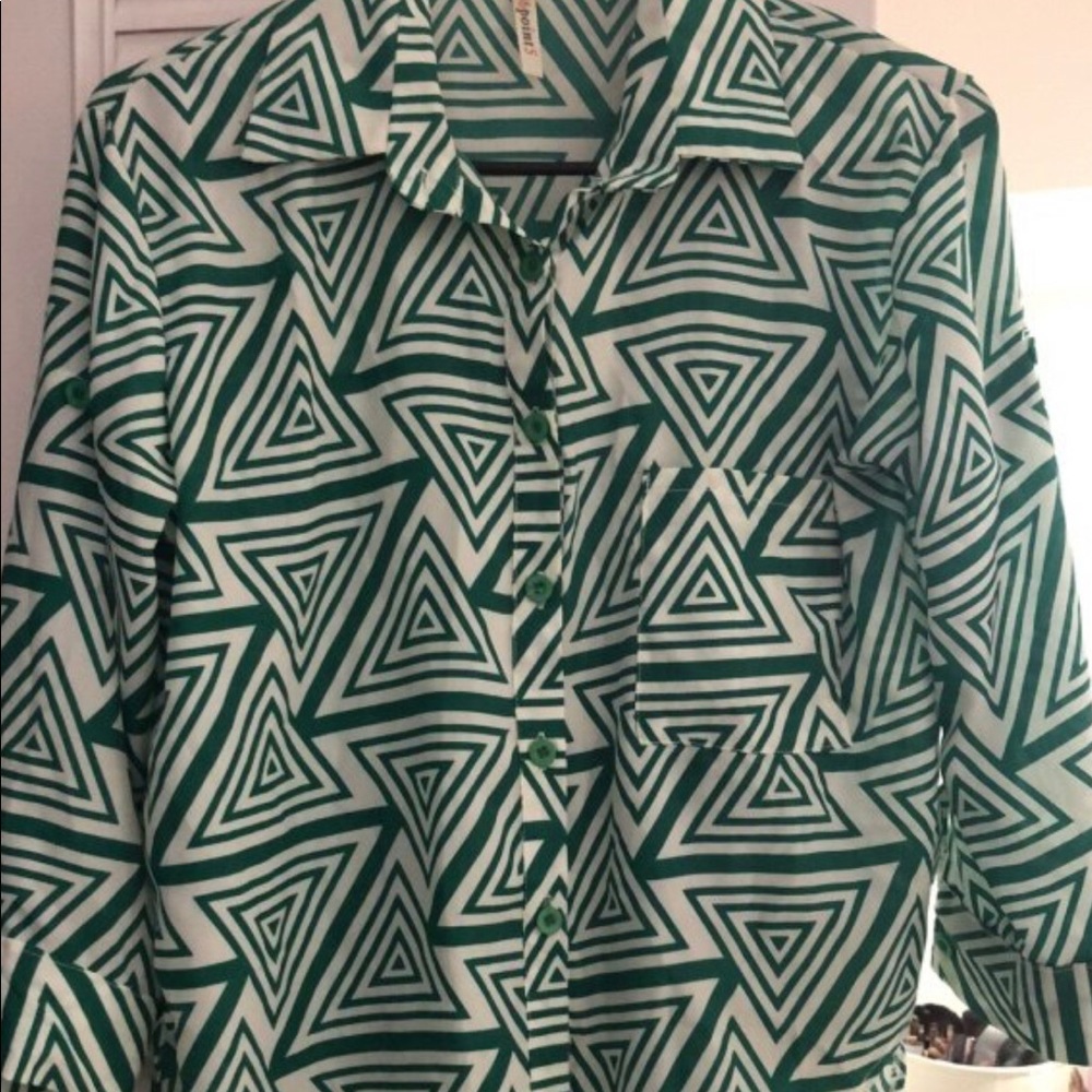 Green and White Long Sleeve Shirt